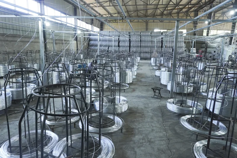 Wire reels arranged in the factory feed area